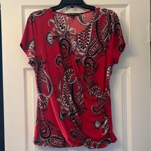 INC International Concepts Red Paisley Wrap-Style Blouse